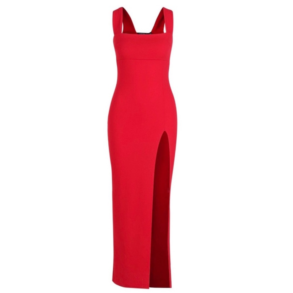 RED SQAURE NECK LONG DRESS